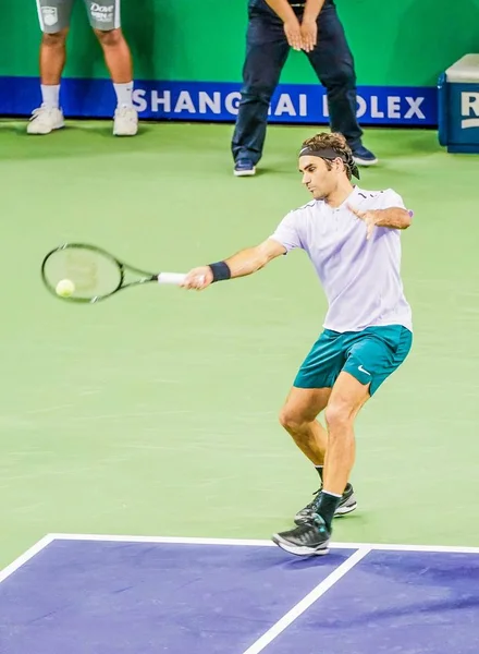 Roger Federer Suíça Devolve Tiro Diego Schwartzman Argentina Sua Segunda — Fotografia de Stock