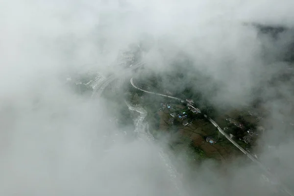 Luchtfoto Van Ganhaizi Brug Langs Xichang Expressway Onder Nevel Shimian — Stockfoto