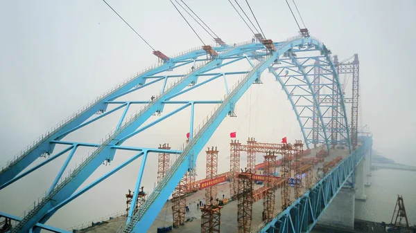 Partie Principale Arche Long Pont Haubans Monde Pont Fleuve Yangtze — Photo