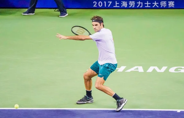 Roger Federer Suíça Devolve Tiro Diego Schwartzman Argentina Sua Segunda — Fotografia de Stock