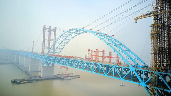 Main Arch Part World Longest Cable Stayed Bridge Hutong Railway — Stock Photo, Image