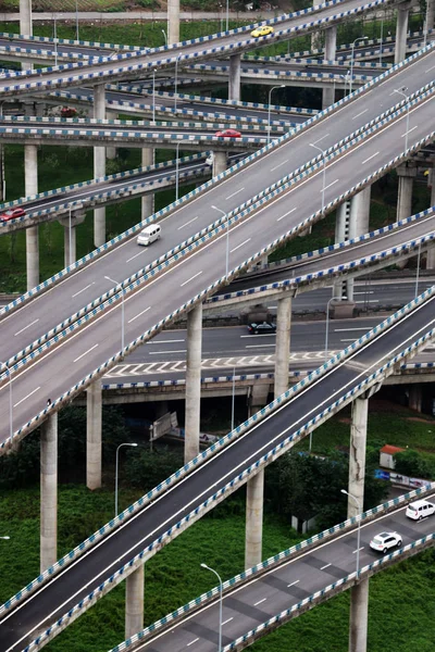 Cars Drive Five Level Huangjuewan Overpass World Most Complicated Overpass — стоковое фото