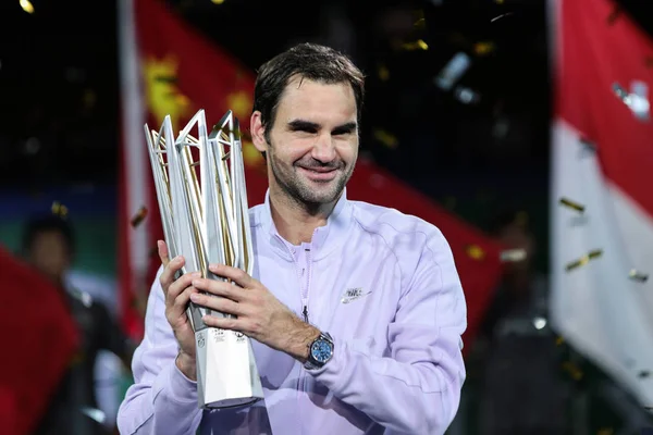 Roger Federer Schweiz Poserar Med Sin Trophy Efter Att Besegrat — Stockfoto