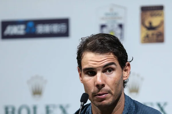 Tenista Español Rafael Nadal Asiste Una Conferencia Prensa Después Derrotar — Foto de Stock