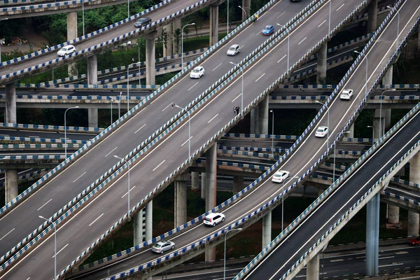 Cars Drive Five Level Huangjuewan Overpass World Most Complicated Overpass — стоковое фото