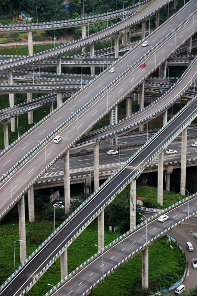 Des Voitures Circulent Sur Pont Huangjuewan Pont Compliqué Monde Dans — Photo