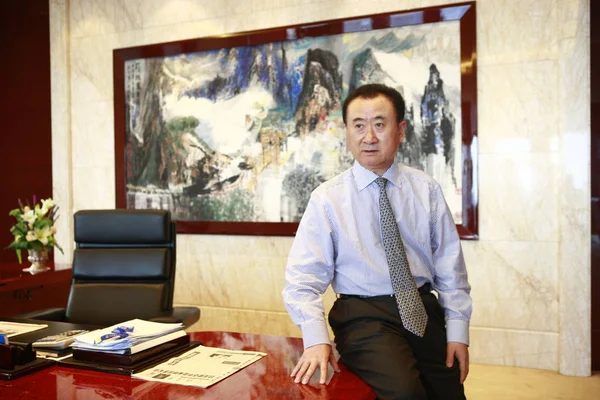 Wang Jianlin Başkanı Dalian Wanda Grup Pekin Bir Röportajda Konuşuyor — Stok fotoğraf