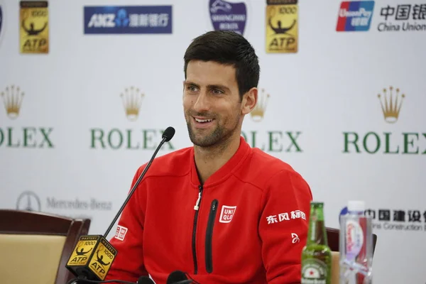 Der Serbische Tennisstar Novak Djokovic Bei Der Pressekonferenz Für Das — Stockfoto