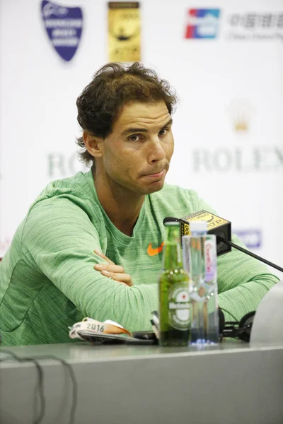 Rafael Nadal España Reacciona Conferencia Prensa Durante Torneo Tenis Shanghai — Foto de Stock