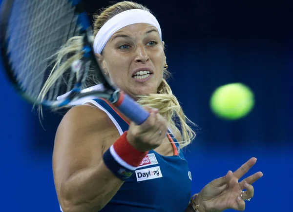 Dominika Cibulkova Словаччини Повертає Постріл Petra Квітова Чеської Республіки Своїх — стокове фото