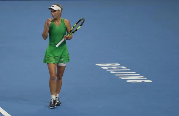 Caroline Wozniacki Dinamarca Sopra Mão Enquanto Compete Contra Coco Vandeweghe — Fotografia de Stock