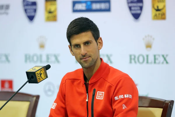 Novak Djokovic Della Serbia Partecipa Una Conferenza Stampa Dopo Aver — Foto Stock