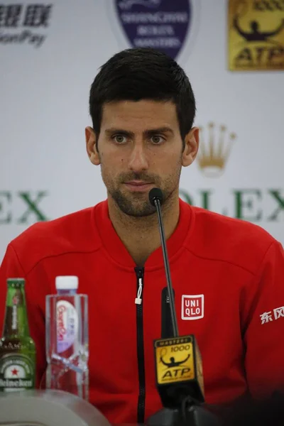 Der Serbische Tennisstar Novak Djokovic Bei Der Pressekonferenz Für Das — Stockfoto