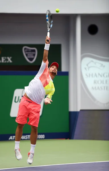 Fabio Fognini Aus Italien Serviert Gegen Albert Ramos Vinolas Aus — Stockfoto