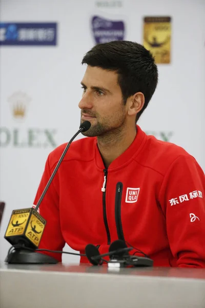 Der Serbische Tennisstar Novak Djokovic Bei Der Pressekonferenz Für Das — Stockfoto
