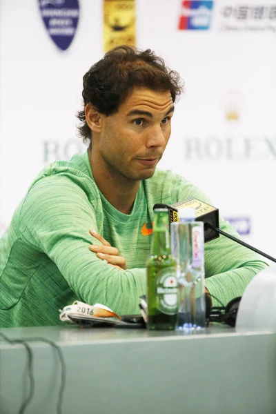 Rafael Nadal España Reacciona Conferencia Prensa Durante Torneo Tenis Shanghai — Foto de Stock