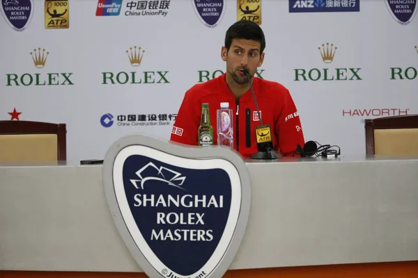 Servische Tennis Star Novak Djokovic Woont Een Persconferentie Voor Het — Stockfoto