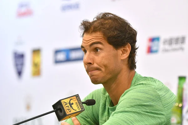 Rafael Nadal España Reacciona Conferencia Prensa Durante Torneo Tenis Shanghai — Foto de Stock