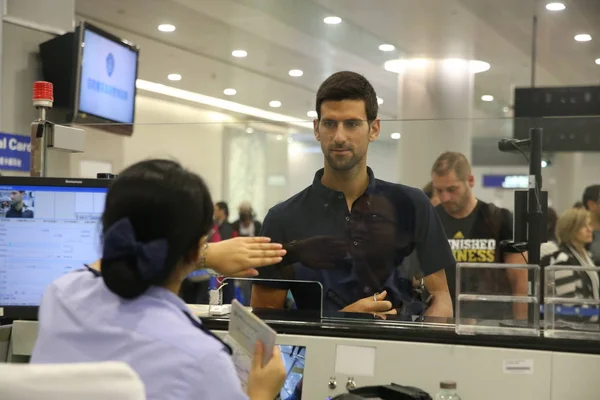 Novak Djokovic Van Servië Centreren Arriveert Shanghai Pudong International Airport — Stockfoto