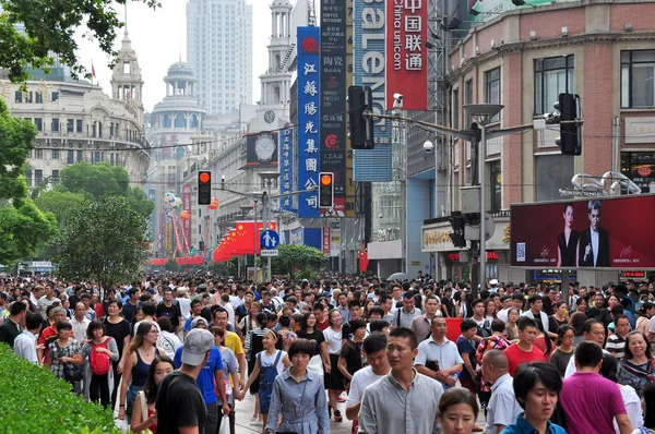 Turister Folkmassan Gågatan Nanjing Road Semester Nationaldagen Shanghai Kina Oktober — Stockfoto