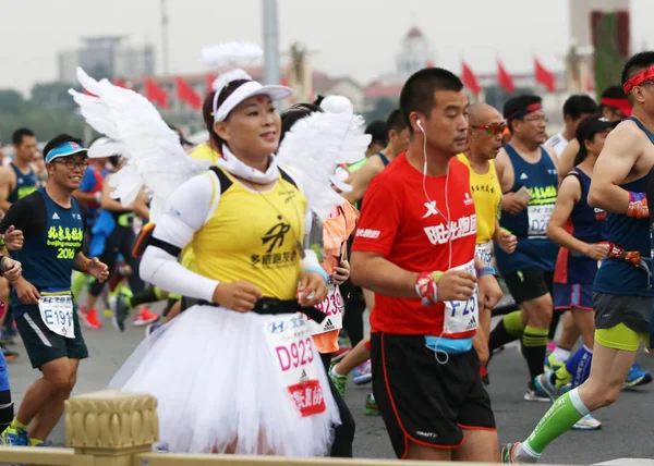 Chiński Uczestników Uruchomić Podczas Beijing Marathon International 2016 Pekinie Września — Zdjęcie stockowe