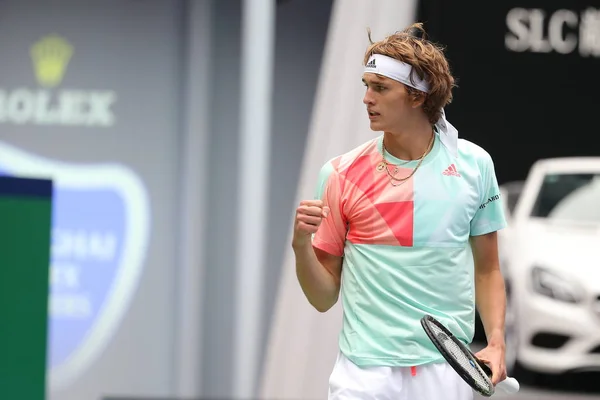 Alexander Zverev Tyskland Reagerar Efter Scoring Mot Wilfried Tsonga Frankrike — Stockfoto