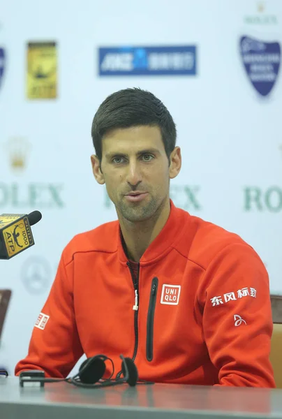 Novak Djokovic Serbia Asiste Una Conferencia Prensa Después Derrotar Fabio — Foto de Stock