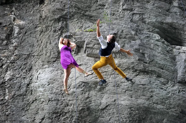 Dancers American Dance Troupe Bandaloop Perform Were Suspended Side Cliff — Stock Photo, Image