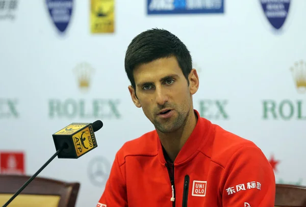 Novak Djokovic Aus Serbien Nimmt Einer Pressekonferenz Teil Nachdem Fabio — Stockfoto