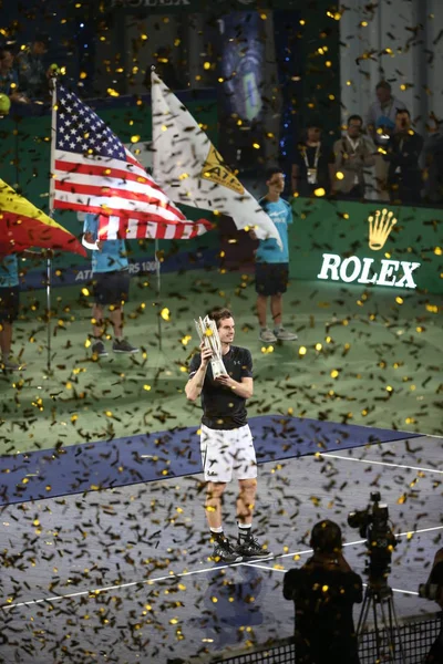 Andy Murray Grã Bretanha Segura Seu Troféu Campeão Depois Derrotar — Fotografia de Stock