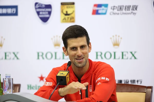 Novak Djokovic Sérvia Assiste Uma Conferência Imprensa Depois Derrotar Mischa — Fotografia de Stock