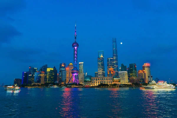 Eine Nachtsicht Auf Den Fluss Huangpu Und Das Finanzviertel Lujiazui — Stockfoto