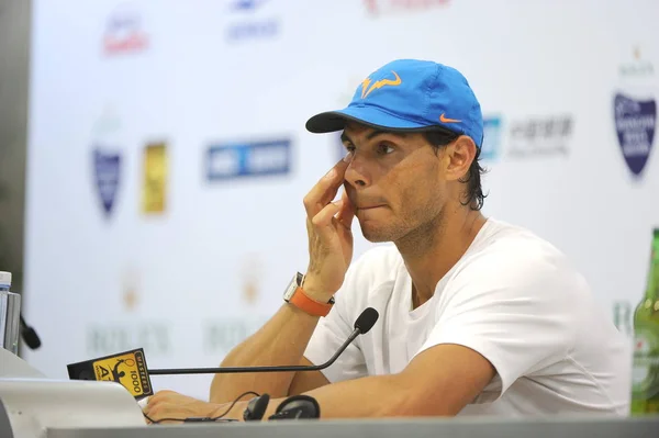 Rafael Nadal Ισπανία Φοιτά Συνέντευξη Τύπου Μετά Την Ήττα Από — Φωτογραφία Αρχείου