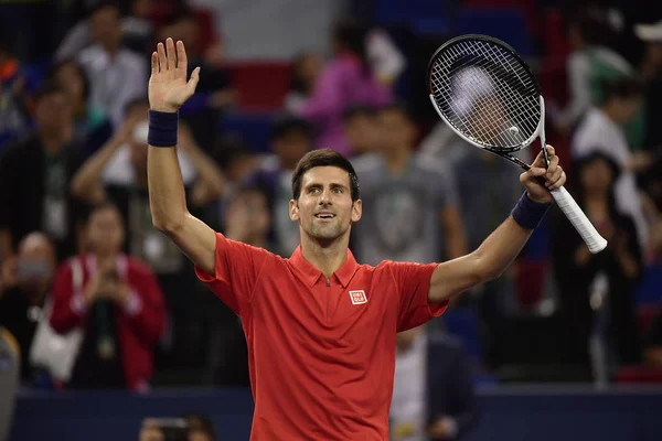Novak Djokovic Aus Serbien Reagiert Nach Dem Sieg Über Den — Stockfoto