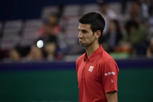 Novak Djokovic Serbia Reagisce Alla Seconda Partita Dei Singoli Maschili — Foto Stock
