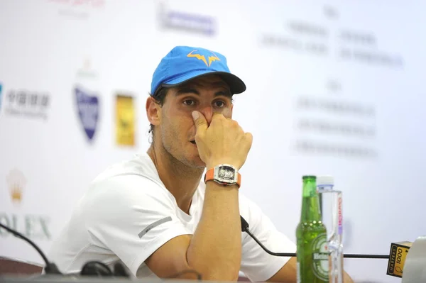 Rafael Nadal Ισπανία Φοιτά Συνέντευξη Τύπου Μετά Την Ήττα Από — Φωτογραφία Αρχείου