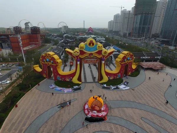 Vista Aérea Del Parque Temático Hefei Wanda Ciudad Turismo Cultural —  Fotos de Stock