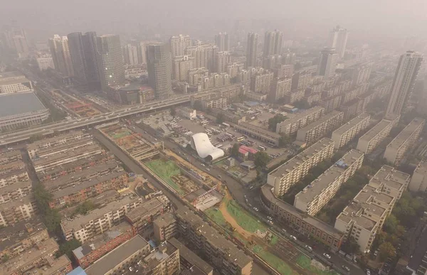 Aerial View Oddly Looking Building Construction Zhengzhou City Central China — Stock Photo, Image