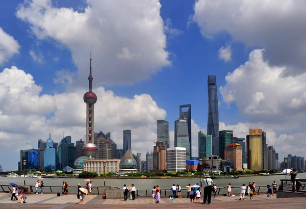Huangpu Rzeka Pejzaże Dzielnicy Finansowej Lujiazui Wieży Telewizyjnej Oriental Pearl — Zdjęcie stockowe