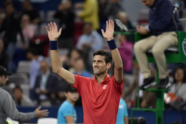 Novak Djokovic Aus Serbien Reagiert Nach Dem Sieg Über Fabio — Stockfoto