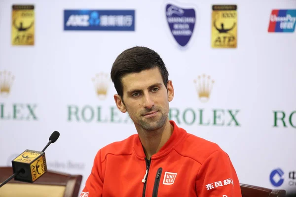 Novak Djokovic Sérvia Assiste Uma Conferência Imprensa Depois Derrotar Mischa — Fotografia de Stock