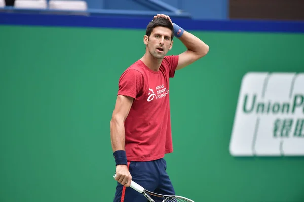 Tenista Serbio Novak Djokovic Participa Una Sesión Entrenamiento Durante Torneo — Foto de Stock