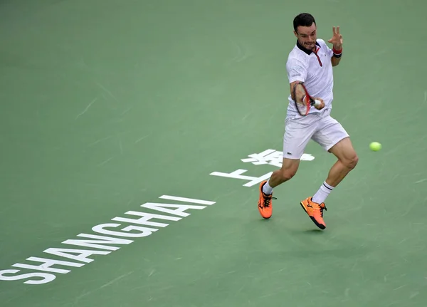 Roberto Bautista Agut Της Ισπανίας Χτυπά Μια Επιστροφή Βολή Εναντίον — Φωτογραφία Αρχείου