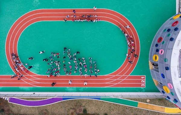 Aerial View Running Tracks Rooftop Building Newly Opened Kindergarten Huzhou — Stock Photo, Image