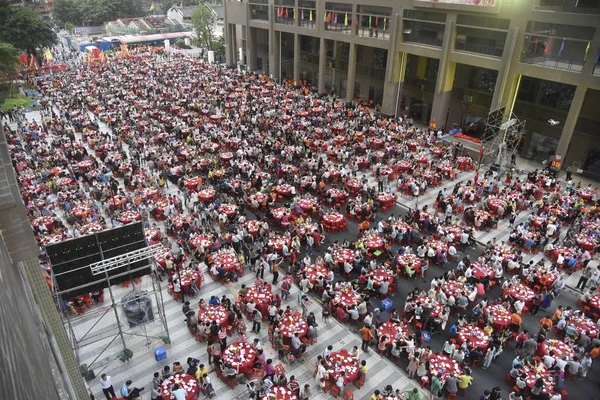 Kínai Falusiak Grand Housewarming Ünnepre Yangji Községben Szomszéd Guangzhou Zhujiang — Stock Fotó