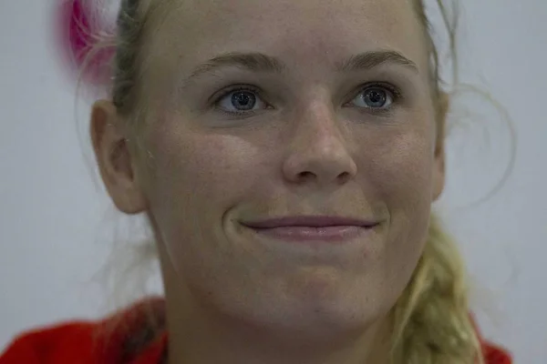 Caroline Wozniacki Danemark Assiste Une Conférence Presse Après Avoir Vaincu — Photo