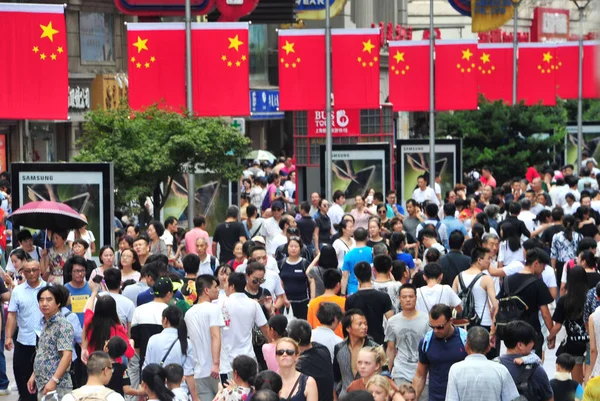 Turister Folkmassan Gågatan Nanjing Road Semester Nationaldagen Shanghai Kina Oktober — Stockfoto