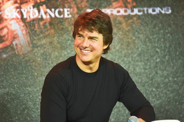 Skådespelaren Tom Cruise Sköter Presskonferens För Att Främja Hans Nya — Stockfoto