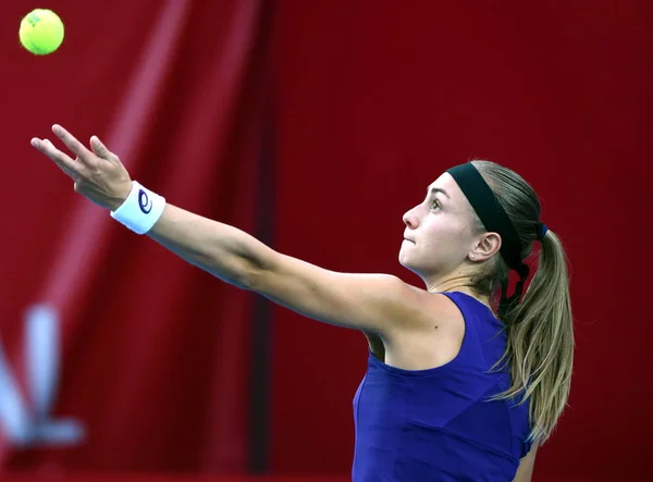 Aleksandra Krunic Van Servië Serveert Tegen Landgenoot Jelena Jankovic Hun — Stockfoto