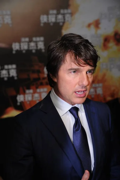 Acteur Américain Tom Cruise Est Interviewé Lors Une Première Pour — Photo